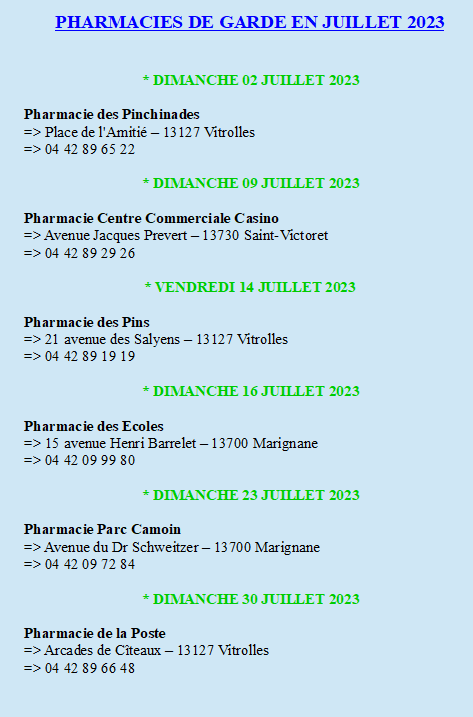 Les pharmacies de garde de JUILLET 2023